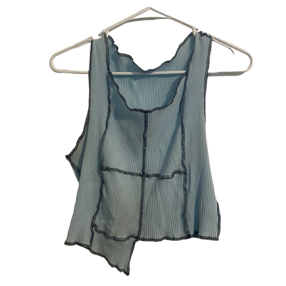 SHEIN Blue Ribbed Black Hem Lined Sleeveless asymmetrical Top